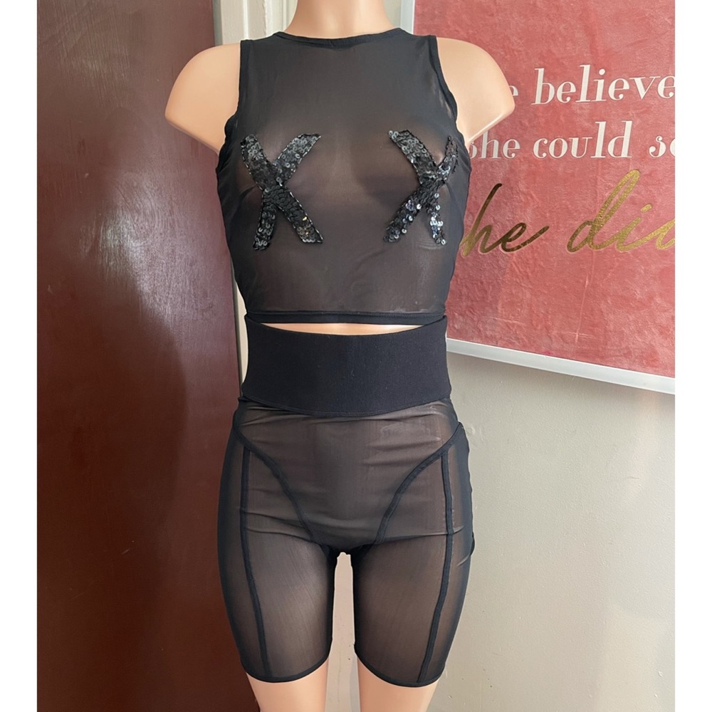 Mesh Tank & Highwaist Biker Short Set